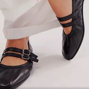 Free People Black Flats with Buckle Straps